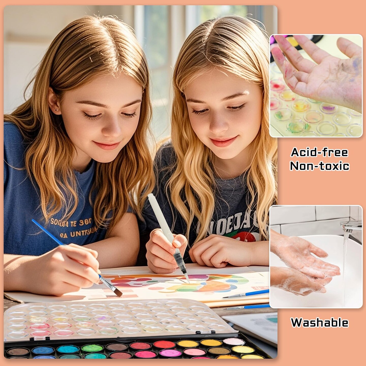 40+8 Watercolor Paint Set, Washable Water Color Paint Sets for Kids Adult Beginner, Non-toxic Watercolors with 3 Brushes 1 Refillable Water Brush Pen and Palette, Artists Watercolor Set, Art Supplies