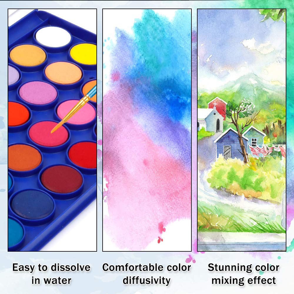 Shuttle Art 43 Pack Watercolor Paint Set, 36 Colors Watercolor Paint Pan Set with 6 Brushes and 1 Watercolor Pad for Beginners, Artists, Kids &#x26; Adults Watercolor Painting, Bullet Journal, Calligraphy