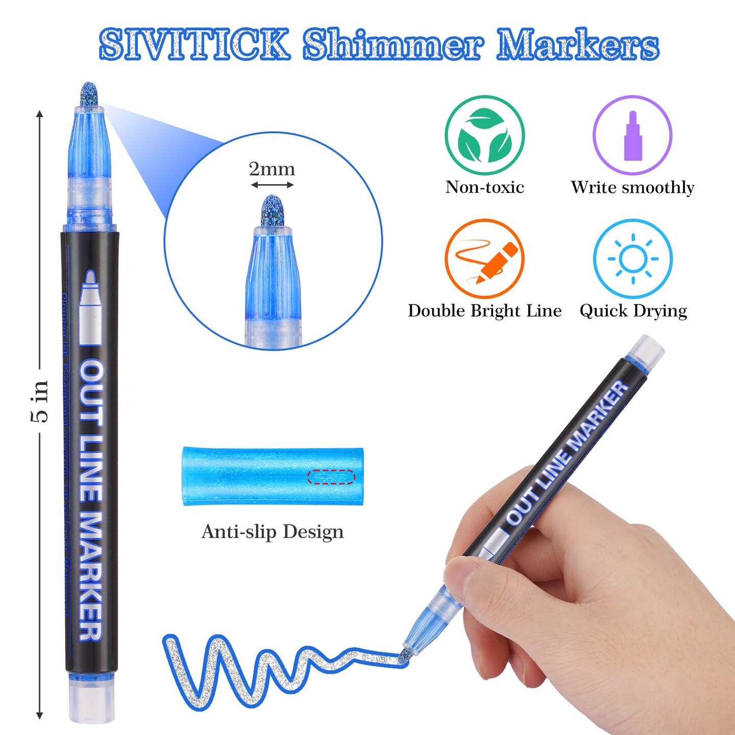 12 Colors Shimmer Outline Markers for Scrapbook, Markers Set for 10 12 Year Old Girls, Glitter Makers Teen Girl Trendy Stuff Kids Makers for Art and Crafts School Supplies Drawing Kits