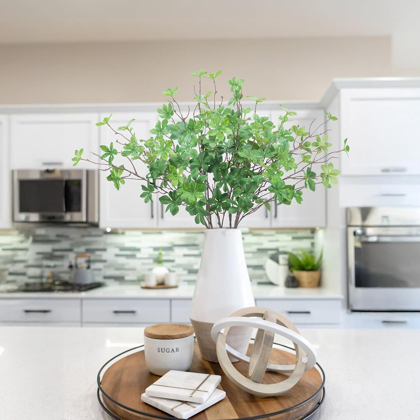 6PCS Artificial Greenery Stems 28&#x22; Faux Twigs Branches for Vase with Fake Plants Silk Leaves Indoor Spring Summer Foliage for Home Table Centerpieces Kitchen Room Decorations
