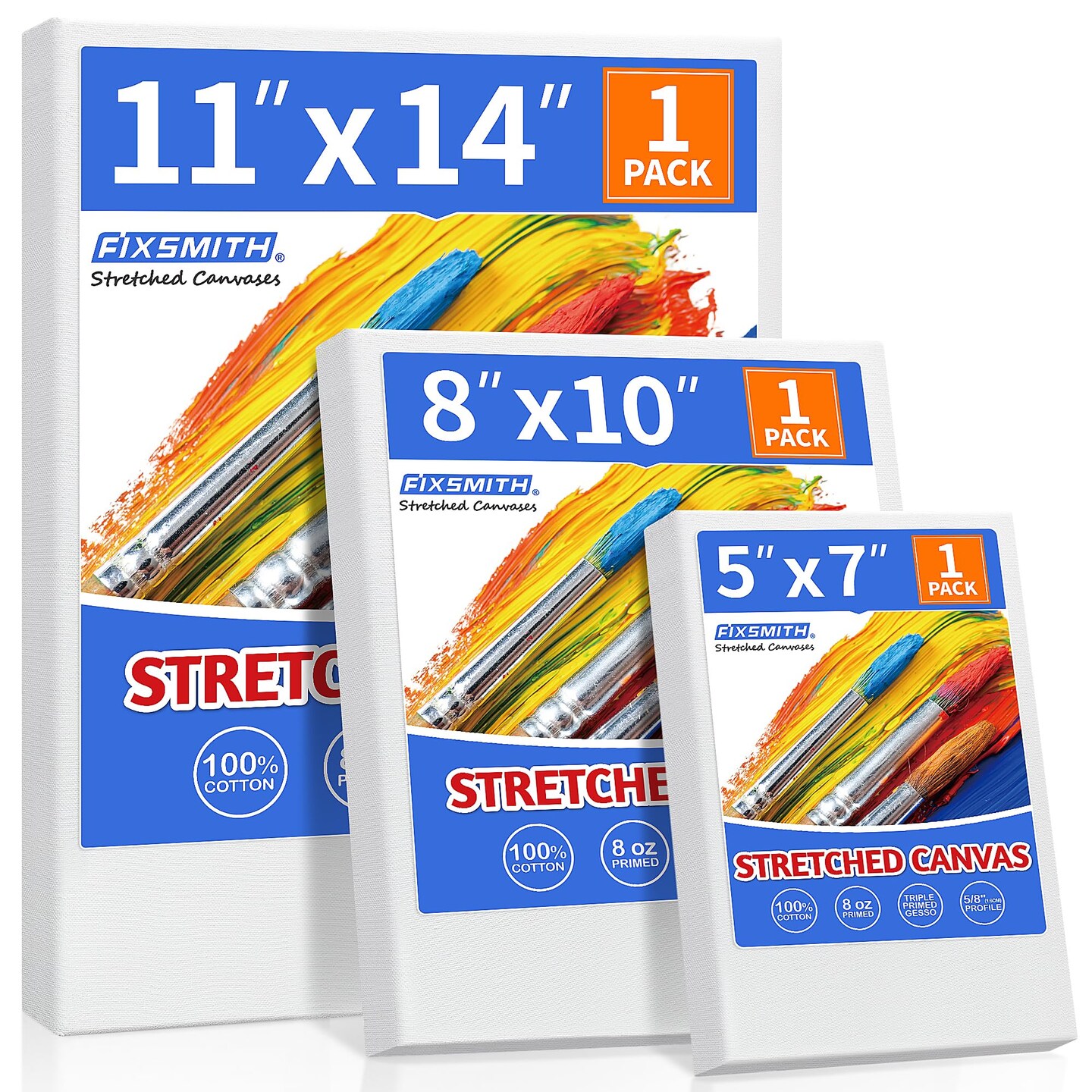 Stretched Canvas for Painting, 5&#x22;x7&#x22;, 8&#x22;x10&#x22;, 11&#x22;x14&#x22;, Pack of 3, Pre-Primed Canvases Wood Framed, Blank White Painting Canvas Boards for Acrylic, Oil and Gouache Painting