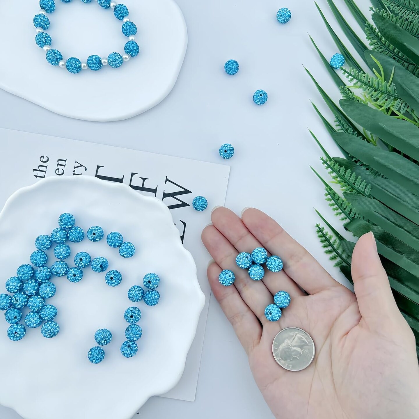 10mm Clay Rhinestone Beads for Bracelets, 100 Pcs Sparkle Crystal Beads for Jewelry Making, Glitter Round Shamballa Disco Ball Design for DIY Crafts Necklace Earrings Decoration (Aquamarine)