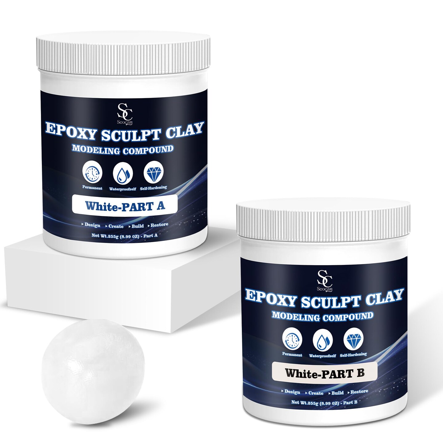 Epoxy Putty Sculpt Clay, 2 Part A &#x26; B for Sculpting, Modeling, Building, and Repairing, 1 Pound, White