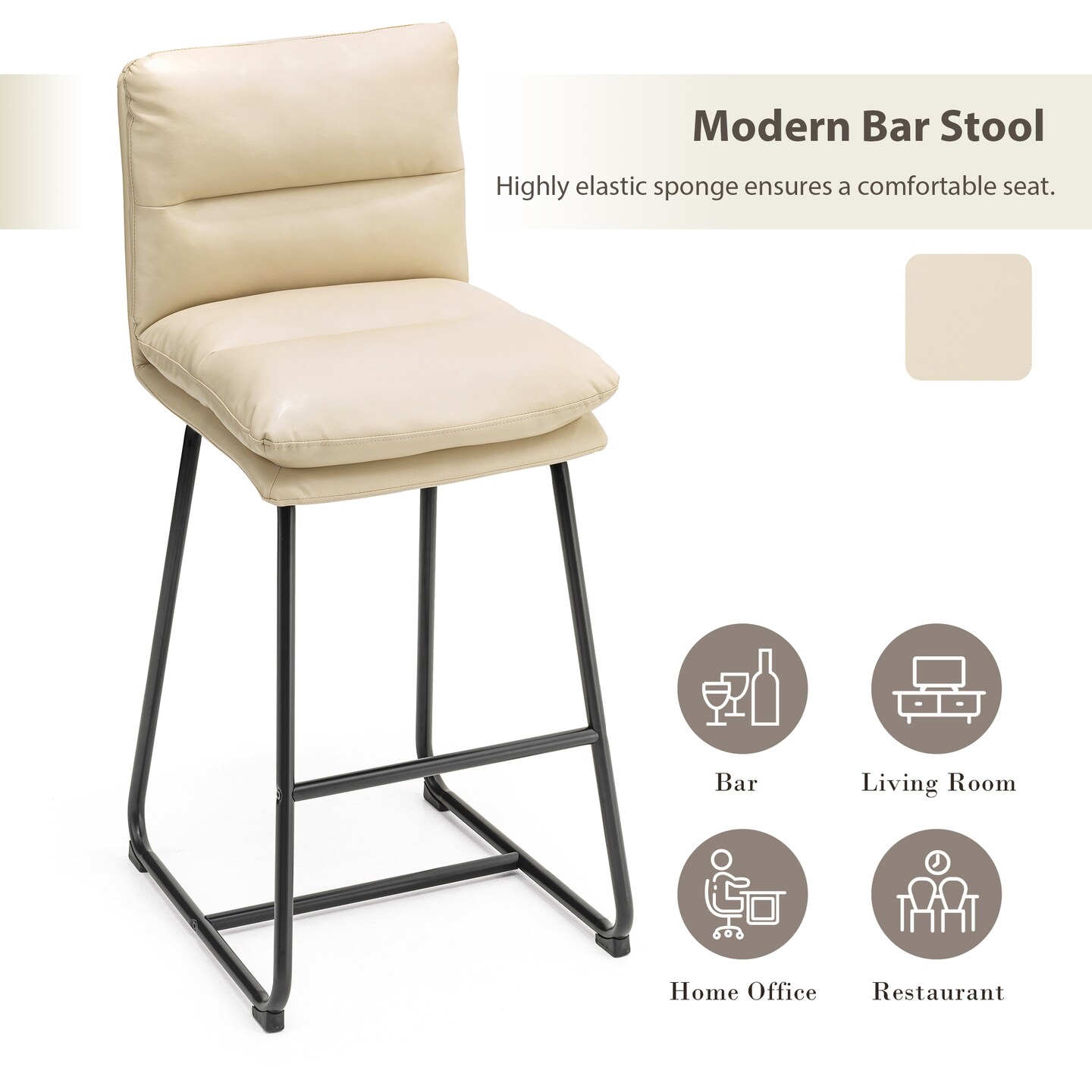 Set of 2/4 Modern Thick Leatherette Bar Stool with Metal Legs