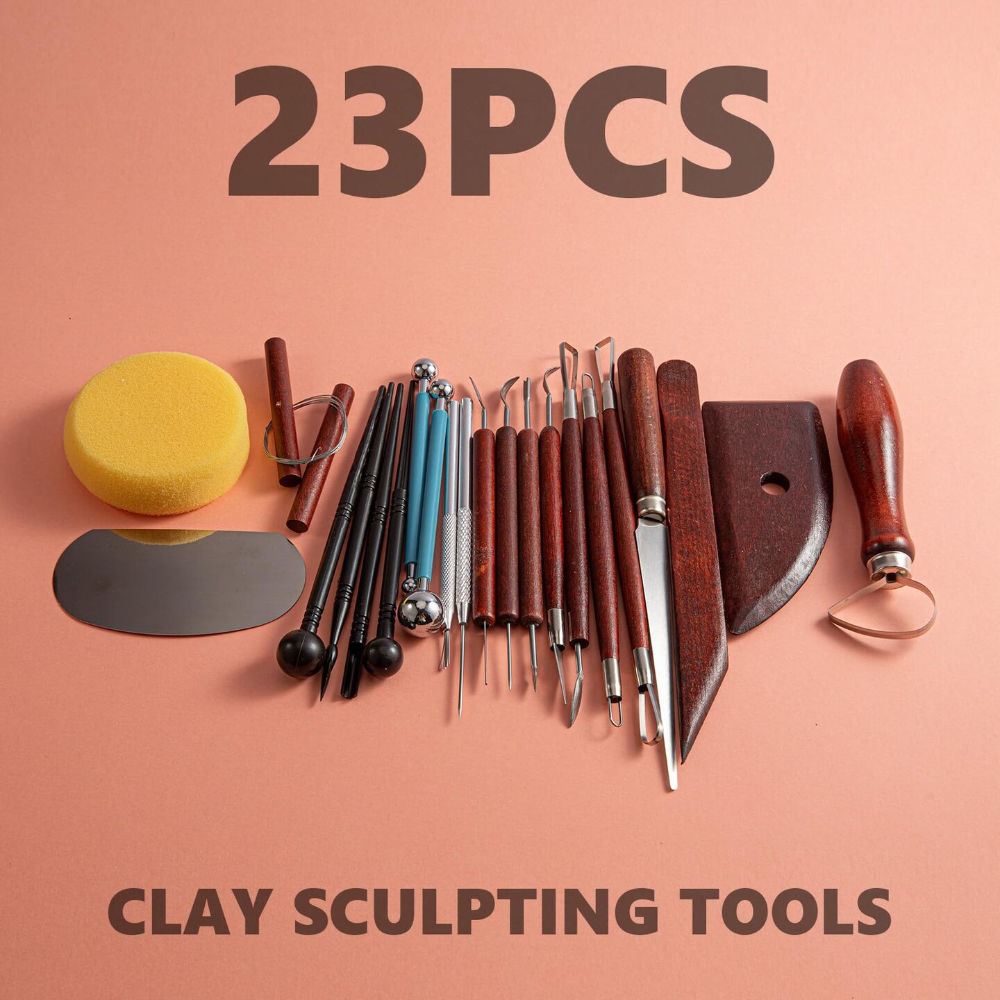 23PCS Clay Tools Sculpting, Ceramic &#x26; Pottery Modeling Tool, Ceramics Tools Set, Polymer Tools Kit, Air Dry Clay Tools for Carving, Molding, Pottery Wheel, Crafting Supplies, Pros, Beginners, Adults