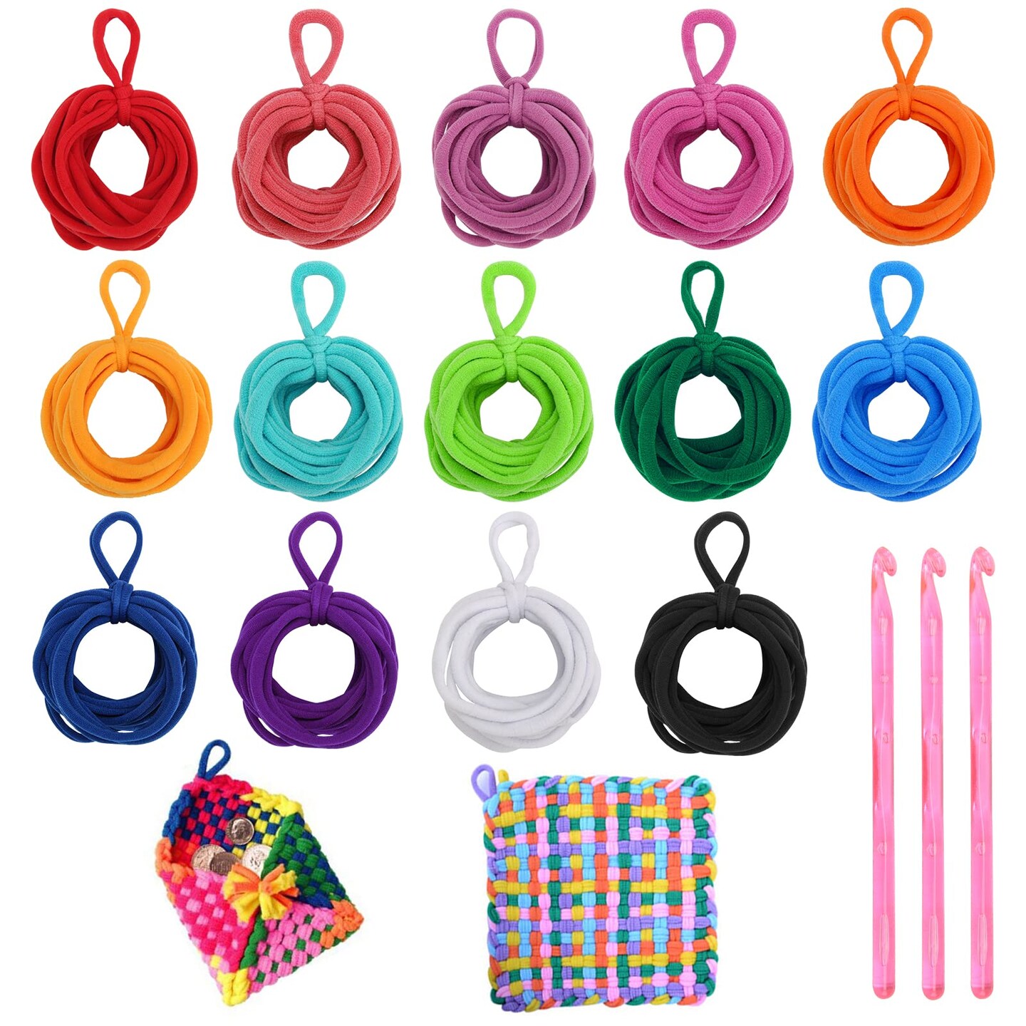 336 Pieces Loom Potholder Loops, 14 Colors Weaving Loom Kit for Potholders Weaving Loom Loops Weaving Craft Loops with 3 Pcs Crochet Hooks Compatible with 7 Inch Weaving Loom