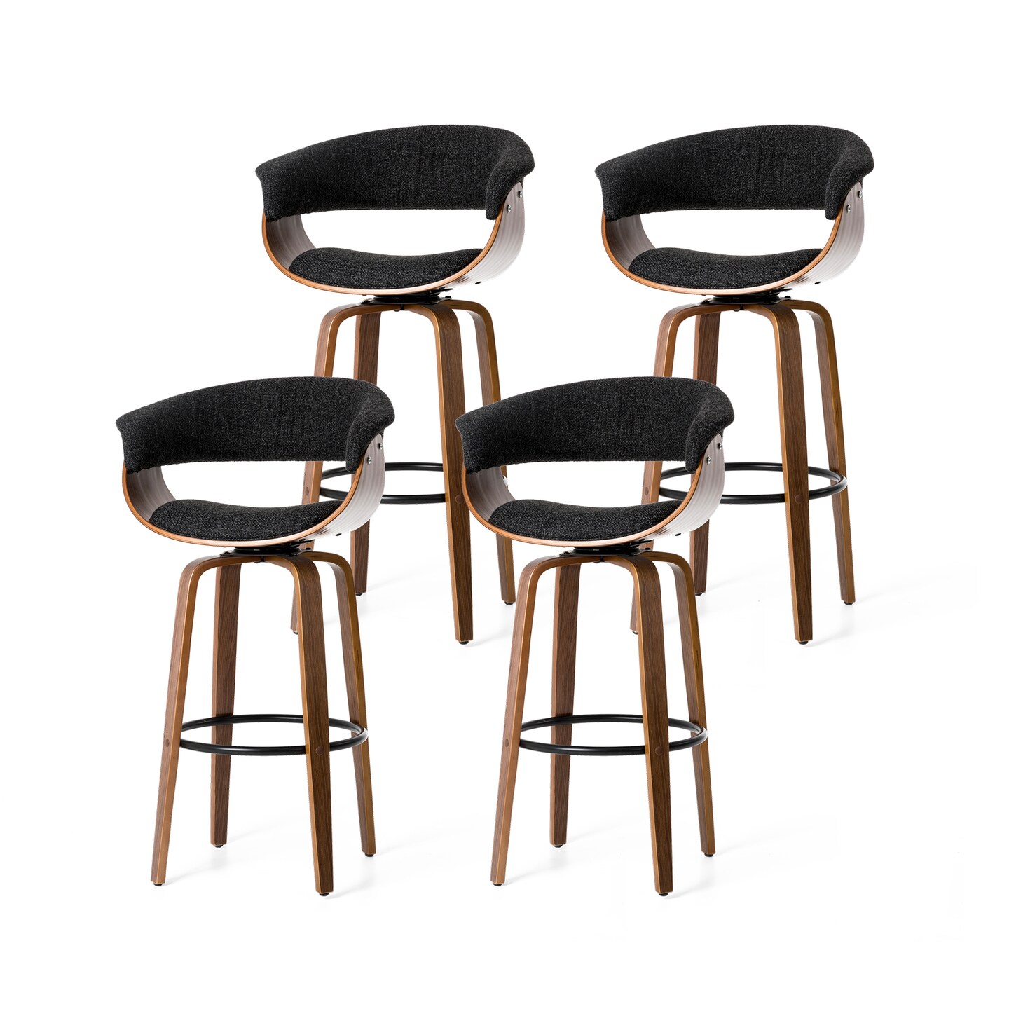 Set of 2/4 Modern Counter & Bar Height Wooden Swivel Bar Stools