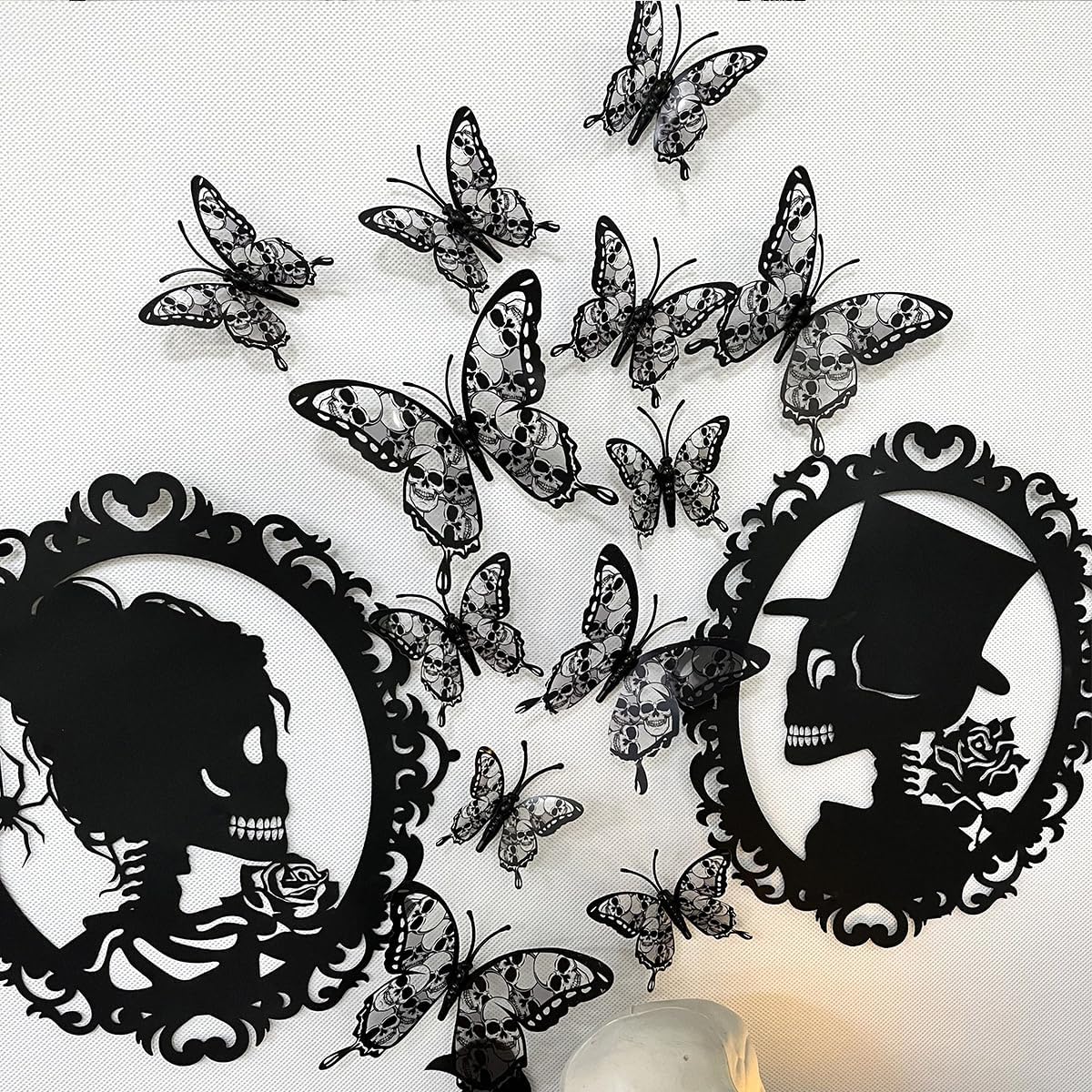 12Pcs - Halloween Wall Decor 3D Stereo Skull Butterfly Wall Decals