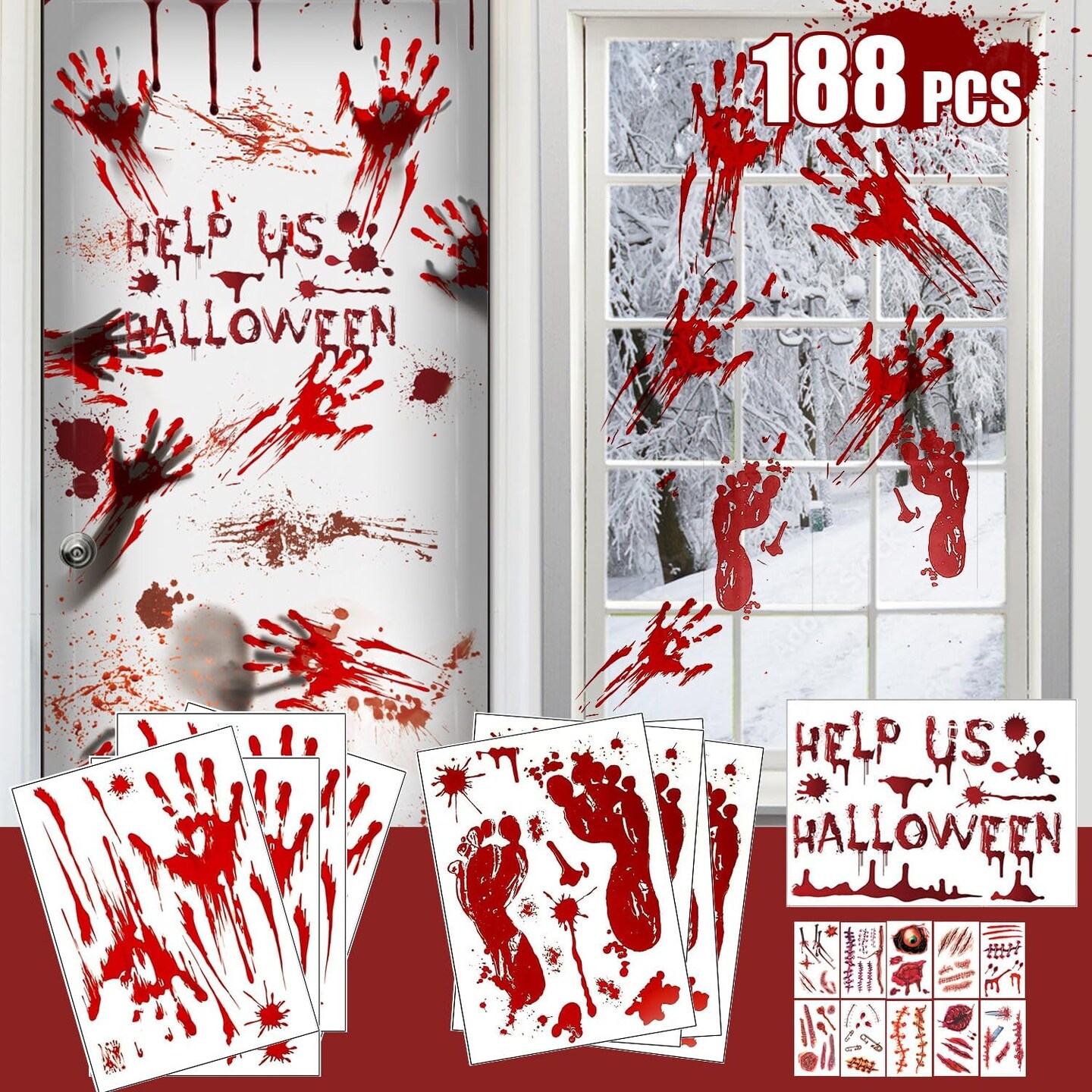 188PCS Halloween Window Clings - 9 Sheets