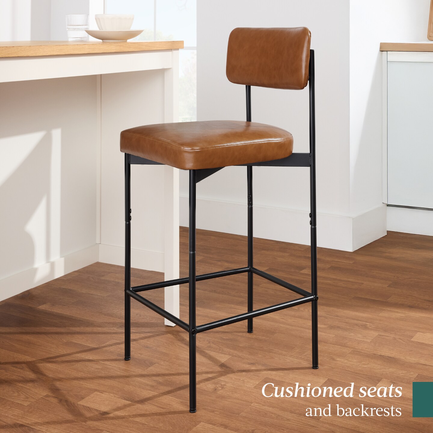 Best Choice Products Set of 2 Faux Leather Counter Stools for Kitchen Island and Dining w/ Metal Frame