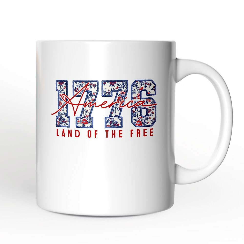 Retro America 1776 Floral Mug, Land of the Free Patriotic Gift