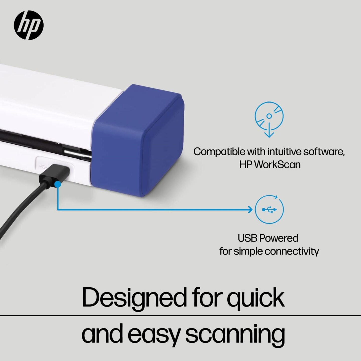 HP Portable Document Scanner, Compact USB Receipt Scanner for Laptop, PC & Mac, Model HPPS100