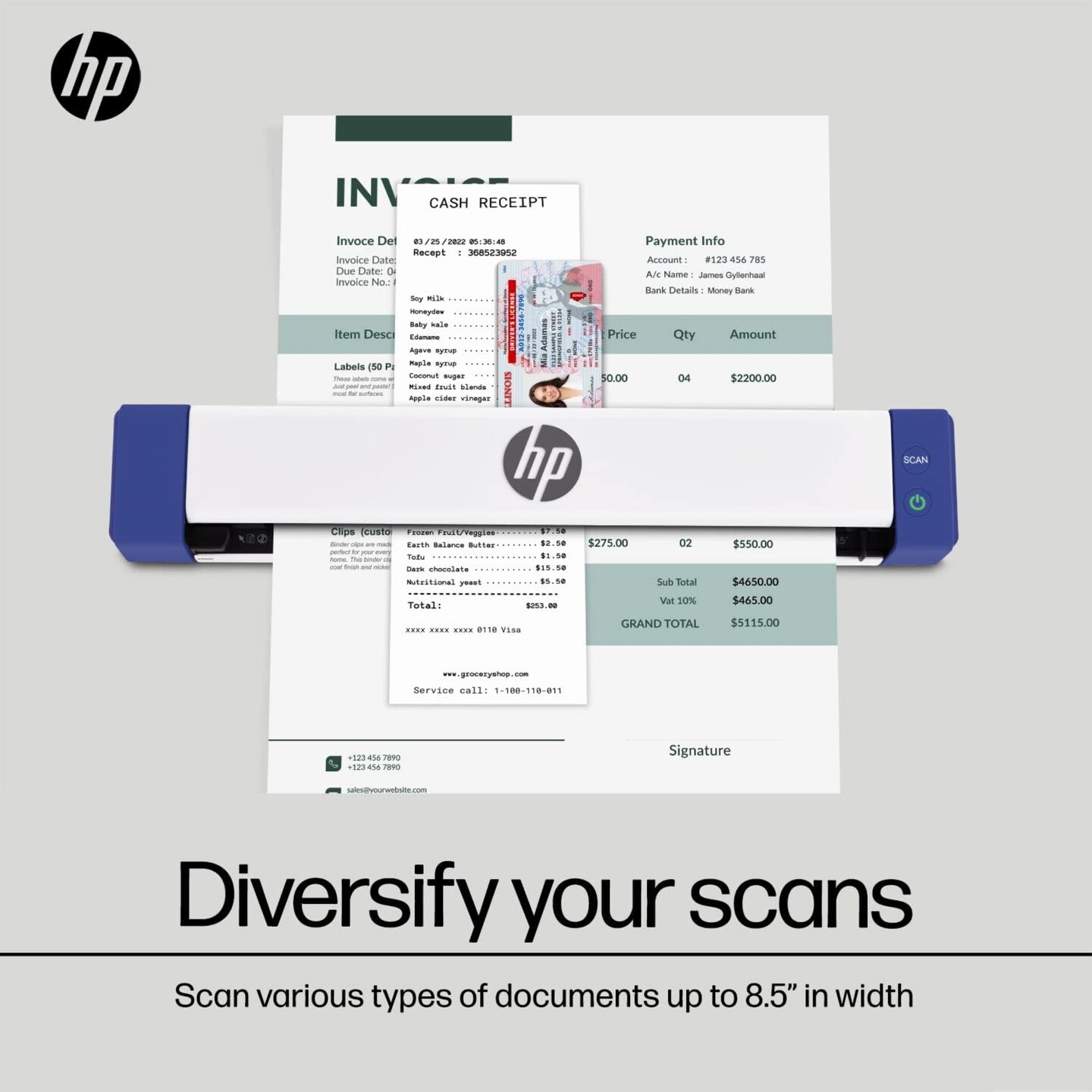 HP Portable Document Scanner, Compact USB Receipt Scanner for Laptop, PC & Mac, Model HPPS100