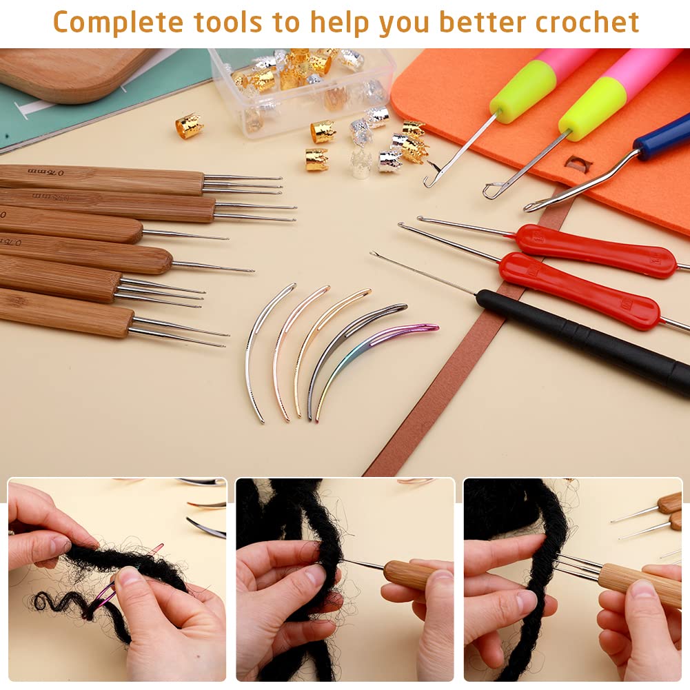 Dreadlock Crochet Hook, 48 Pcs Dreadlock Crochet Hook Tool, 6 Dreadlock Crochet Needle, Different Size Bent Latch Hook, Crochet Needle for Hair Braiding with Case and Dreadlocks Tool