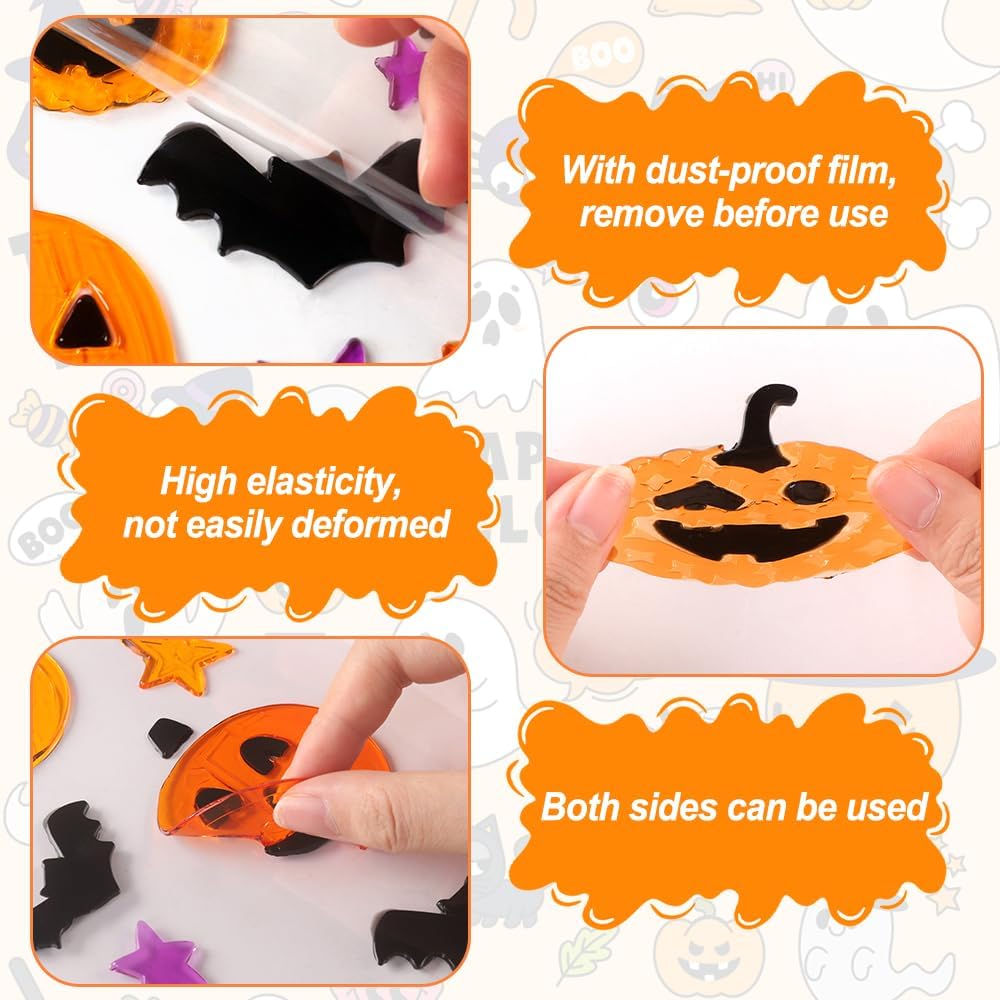 6 Sheets Halloween Gel Window Clings,Happy Halloween Pumpkins Witch