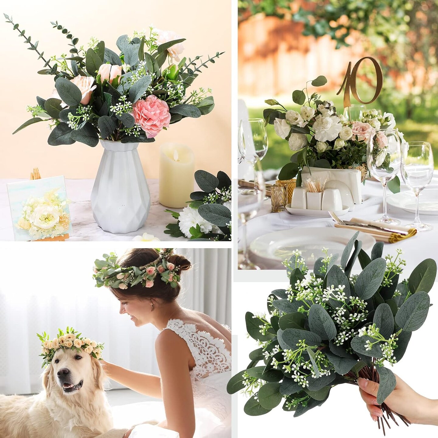 60 Pcs Eucalyptus Leaves Stems Artificial Eucalyptus Leaves Artificial Silver Dollar with White Seeds Grey Green Short Leaves Faux Branches Stems Plants for Wedding Bouquet Farmhouse Greenery Decor 3.4"D x 1.4"W x 2.8"H