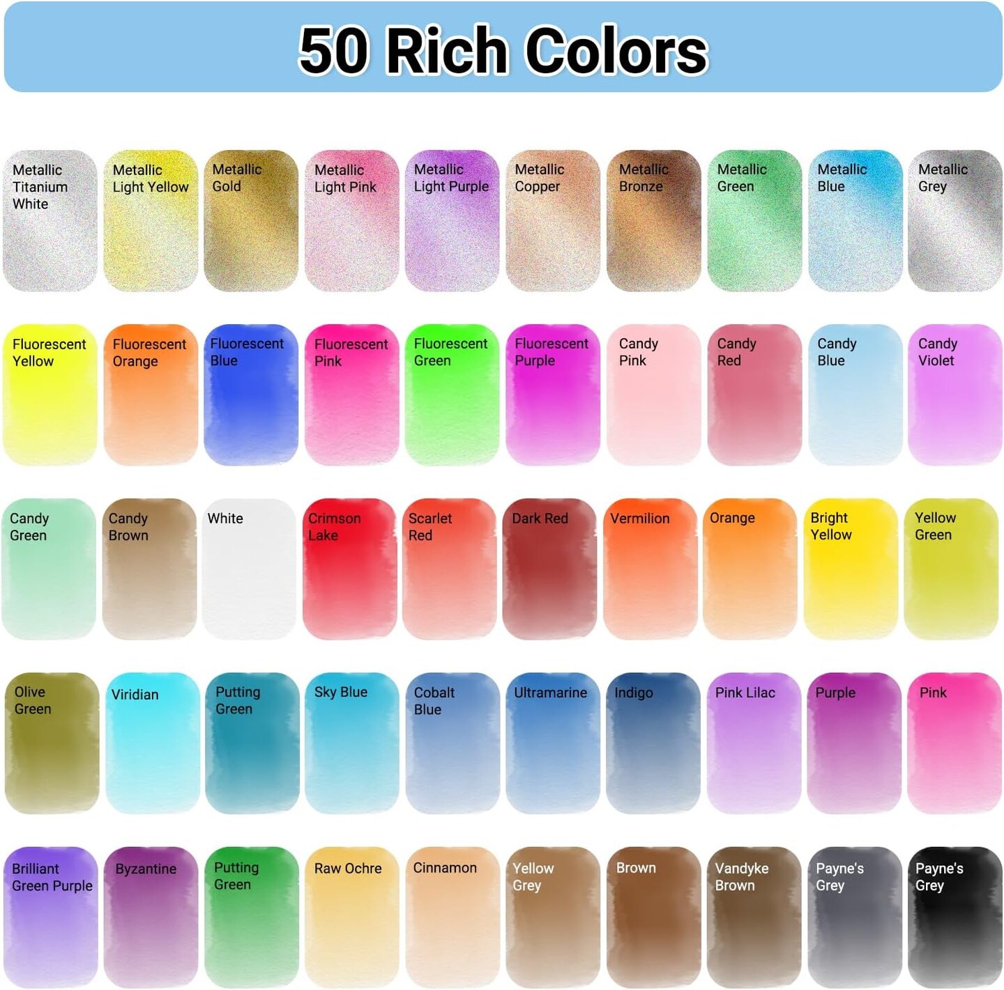 Watercolor Paint Set, 50 Colors in Portable Box Travel Watercolor Set