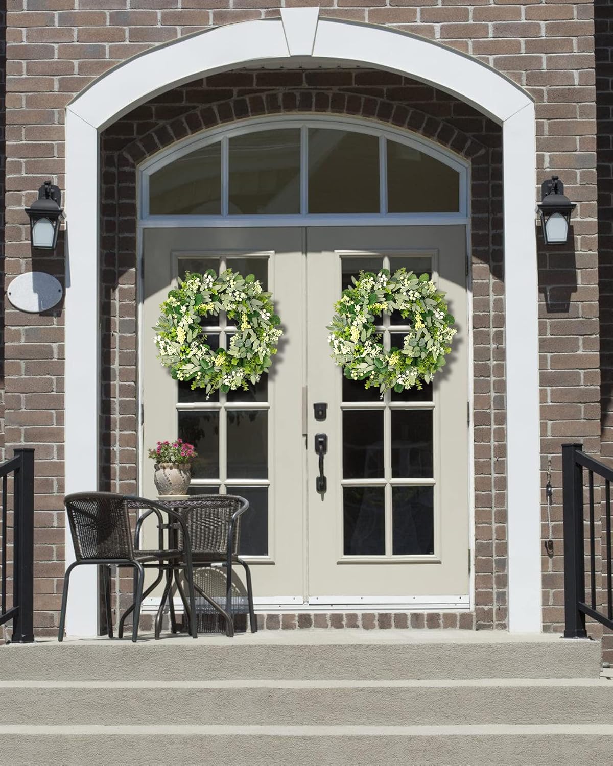 Green Eucalyptus Leaf Wreath, 24 Inch Artificial Spring Summer Wreaths for Front Door Decor Boxwood Wreath with Big Berries, Farmhouse Greenery Wreath Outside Year Round - Indoor/Outdoor