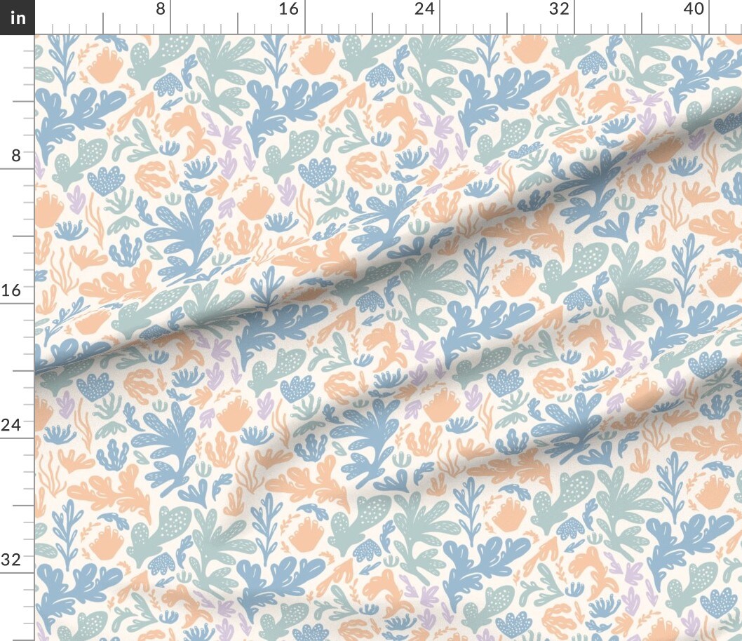 Coastal Coral Reef Underwater Summer Nautical Soft Pastel Blue Orange Serene Simple Beach Ocean Seaside Custom Printed Fabric by Spoonflower Various Fabrics by the Yard or Fat Quarter
