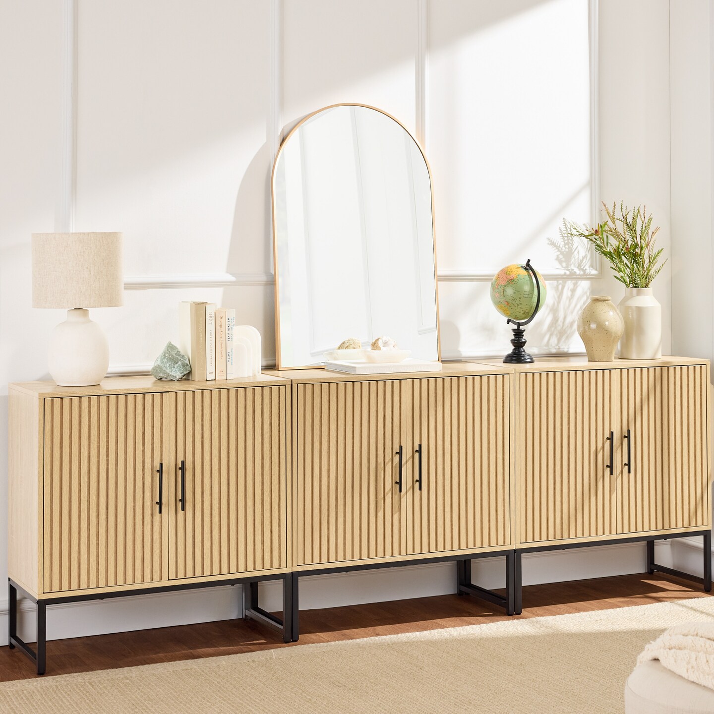 Best Choice Products 2-Door Slatted   Storage Cabinet, Accent Furniture w/ Non-Scratch Foot Pads