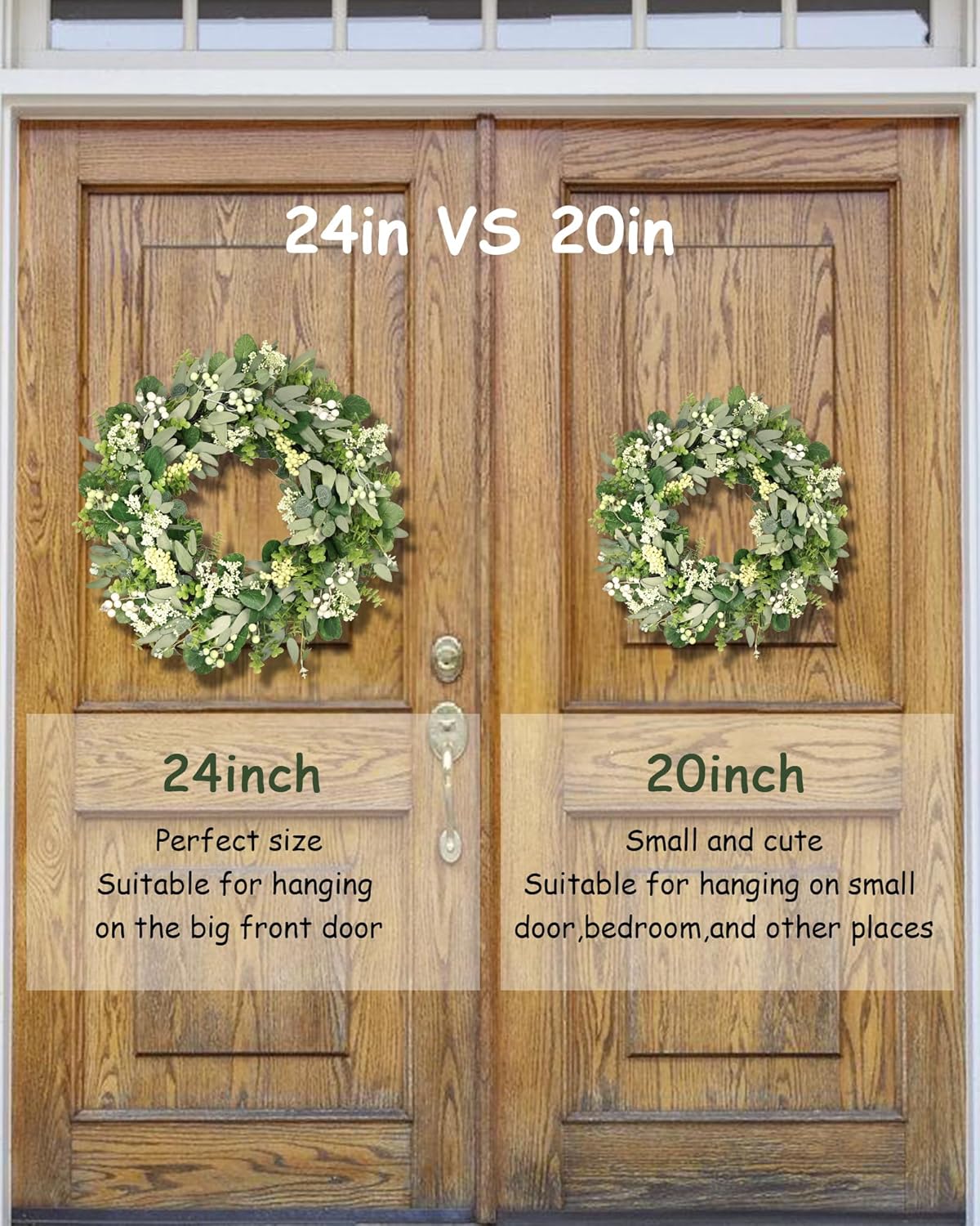 Green Eucalyptus Leaf Wreath, 24 Inch Artificial Spring Summer Wreaths for Front Door Decor Boxwood Wreath with Big Berries, Farmhouse Greenery Wreath Outside Year Round - Indoor/Outdoor