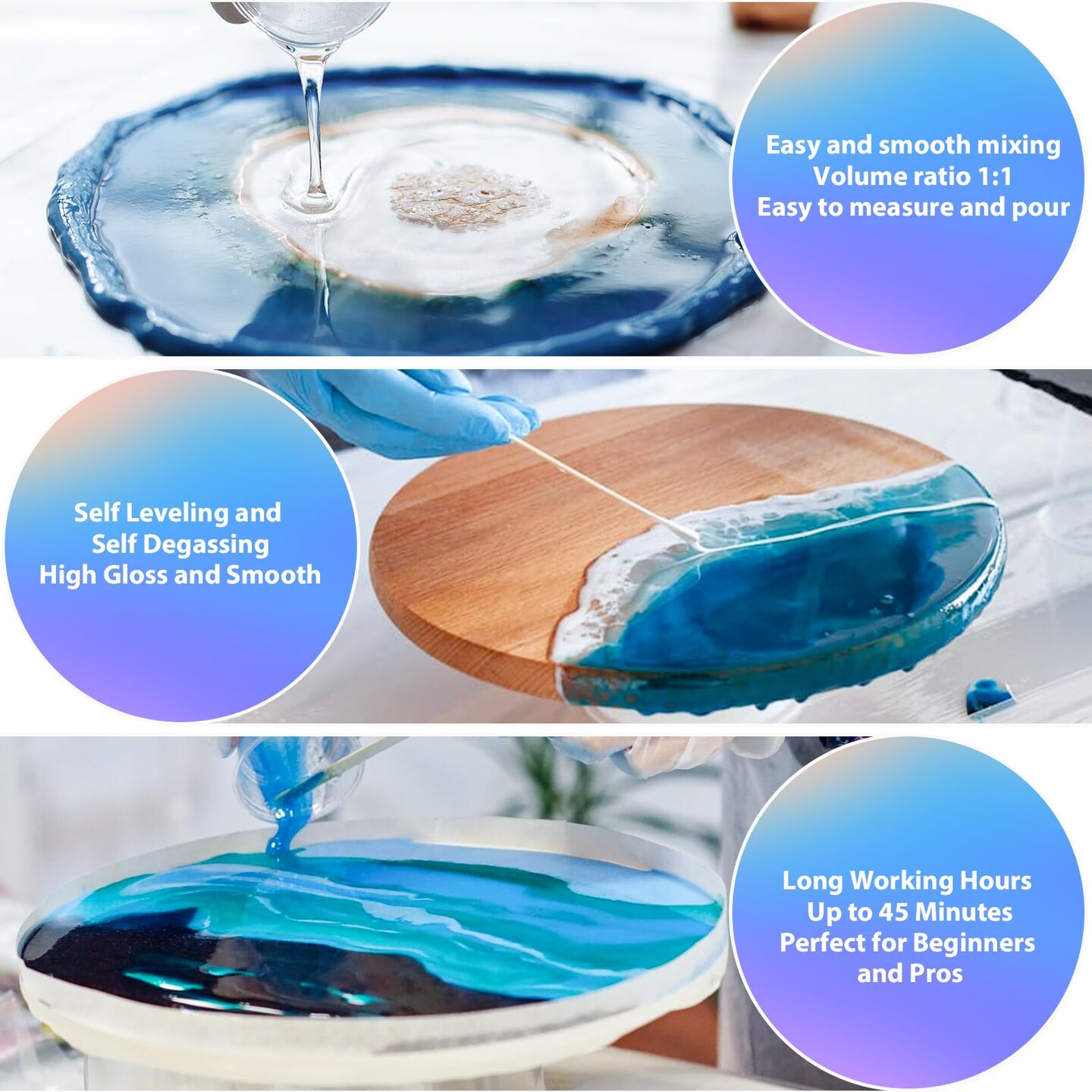32OZ Epoxy Resin, Crystal Clear, No Yellowing &#x26; No Bubbles, Self-Leveling Coating &#x26; Casting Resin for Table Tops, Molds, DIY Projects &#x2013; 1:1 Ratio (16OZ x 2)