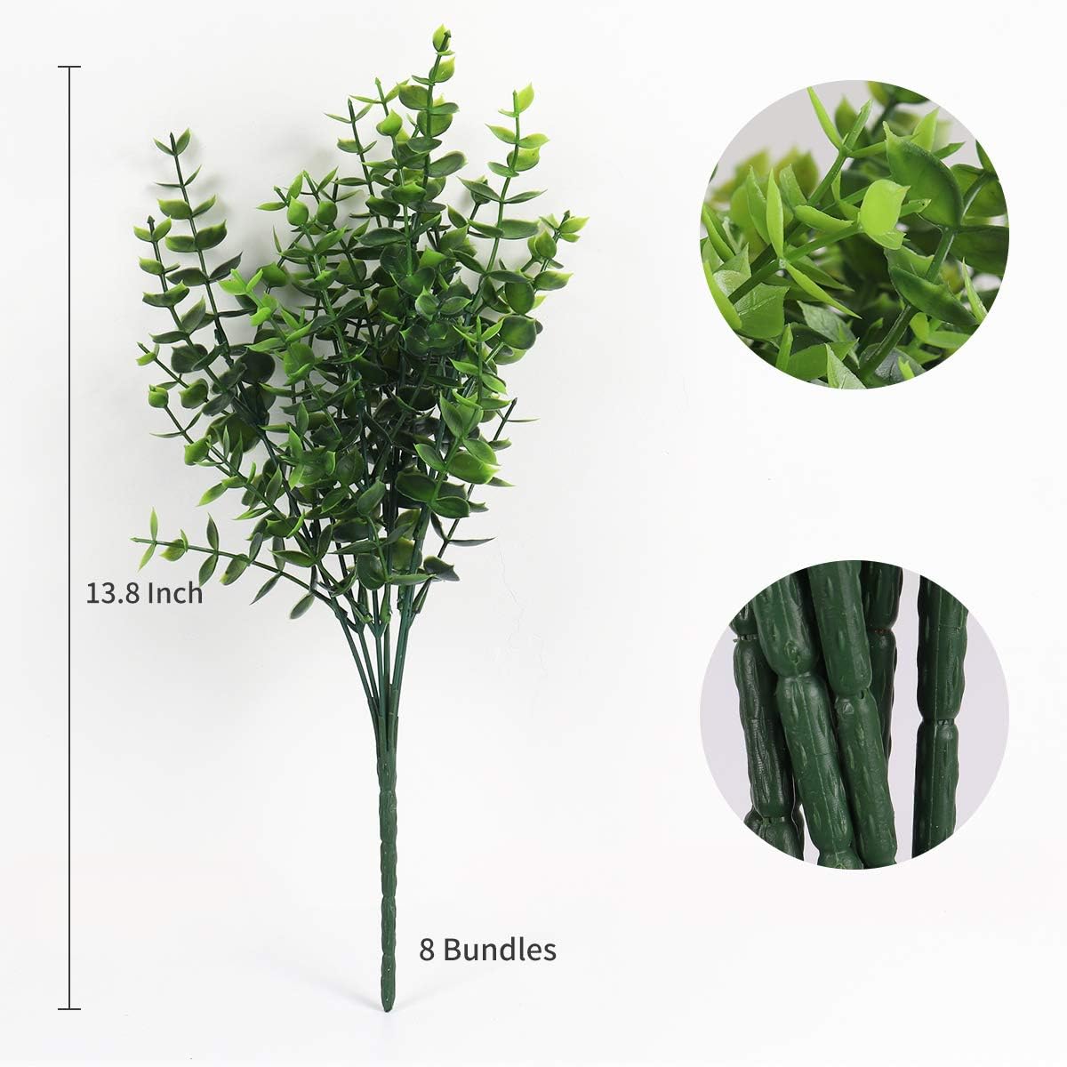 8 Bundles Artificial Eucalyptus Artificial Grasses Fake Greenery Boxwood Stems Fake Plants and Greenery Springs for Farmhouse,Home,Garden,Office,Patio,Wedding and Indoor Outdoor(Eucalyptus) 12"D x 3.5"W x 3.5"H