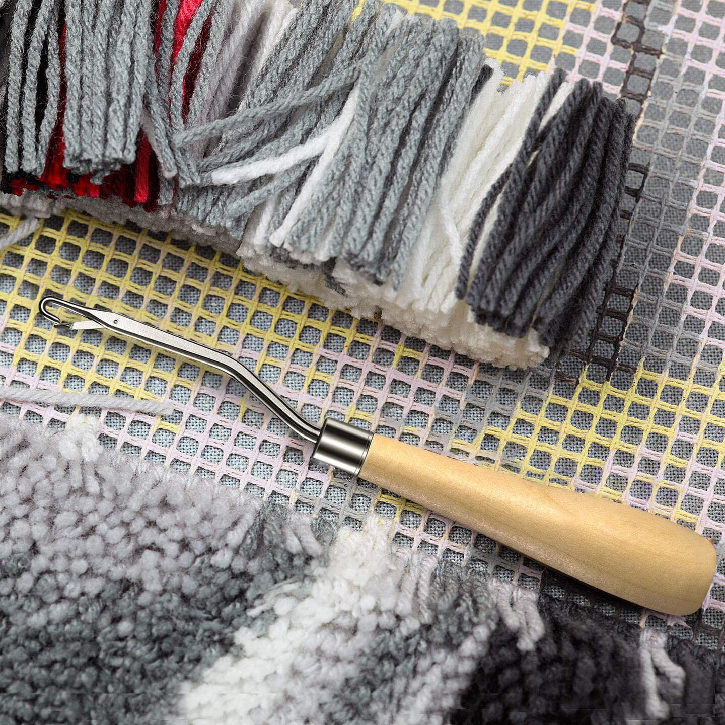3 Pieces Latch Hook Tool Rug Mesh Fabric Canvas Wooden Bent Latch Hook Tool Yarn Cutter Embroidery Crafts Supplies for DIY Rug Carpet Tapestry Making, 19 x 59 Inches