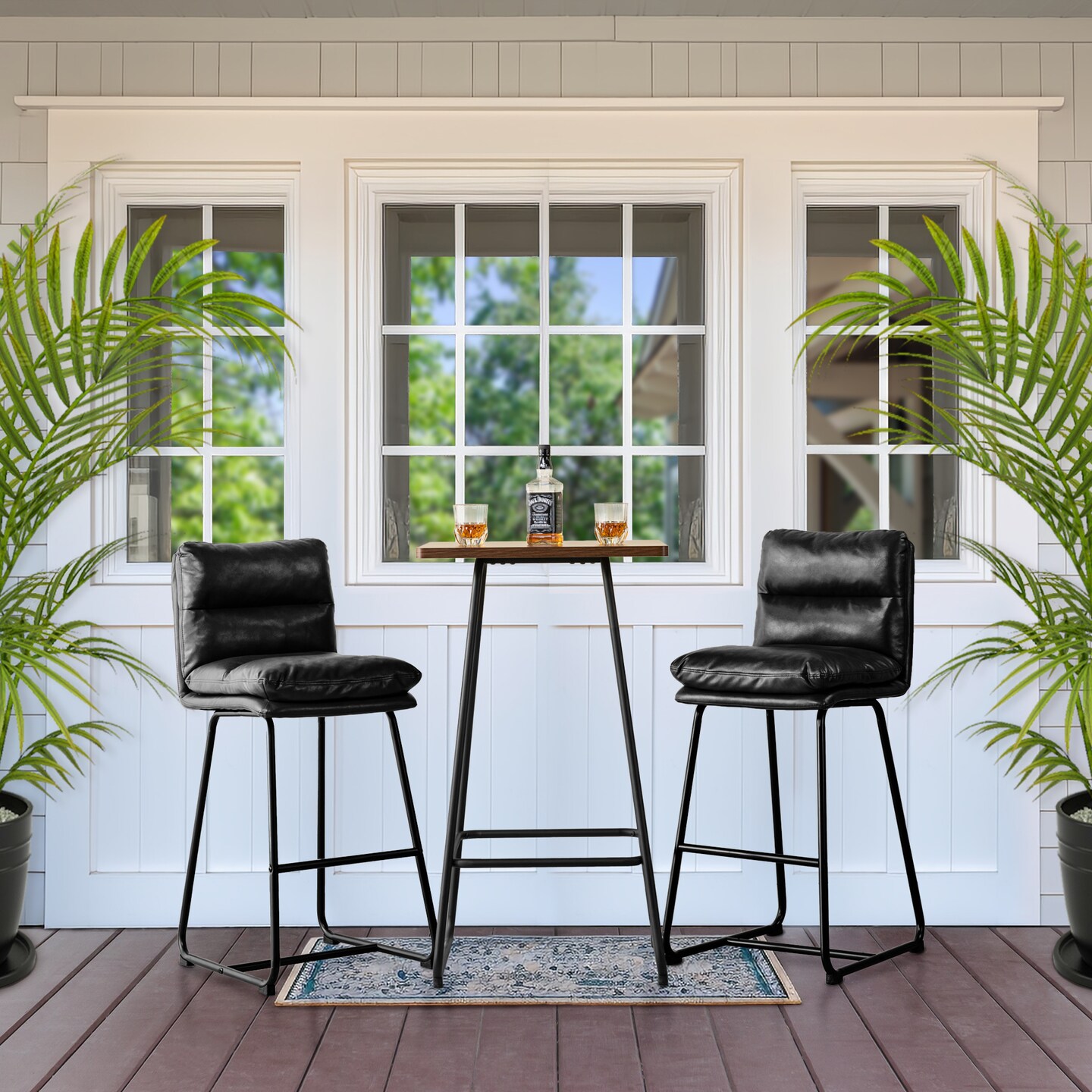 Industrial Modern Set of 3 Pub Table Set with 41"H Square Bar Table and Stools