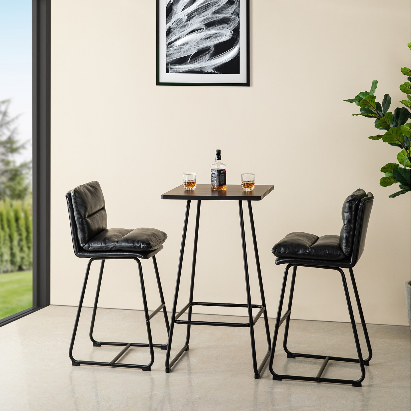 41&#x22;H Industrial Modern Square Wood Top Bar Height Pub Tables
