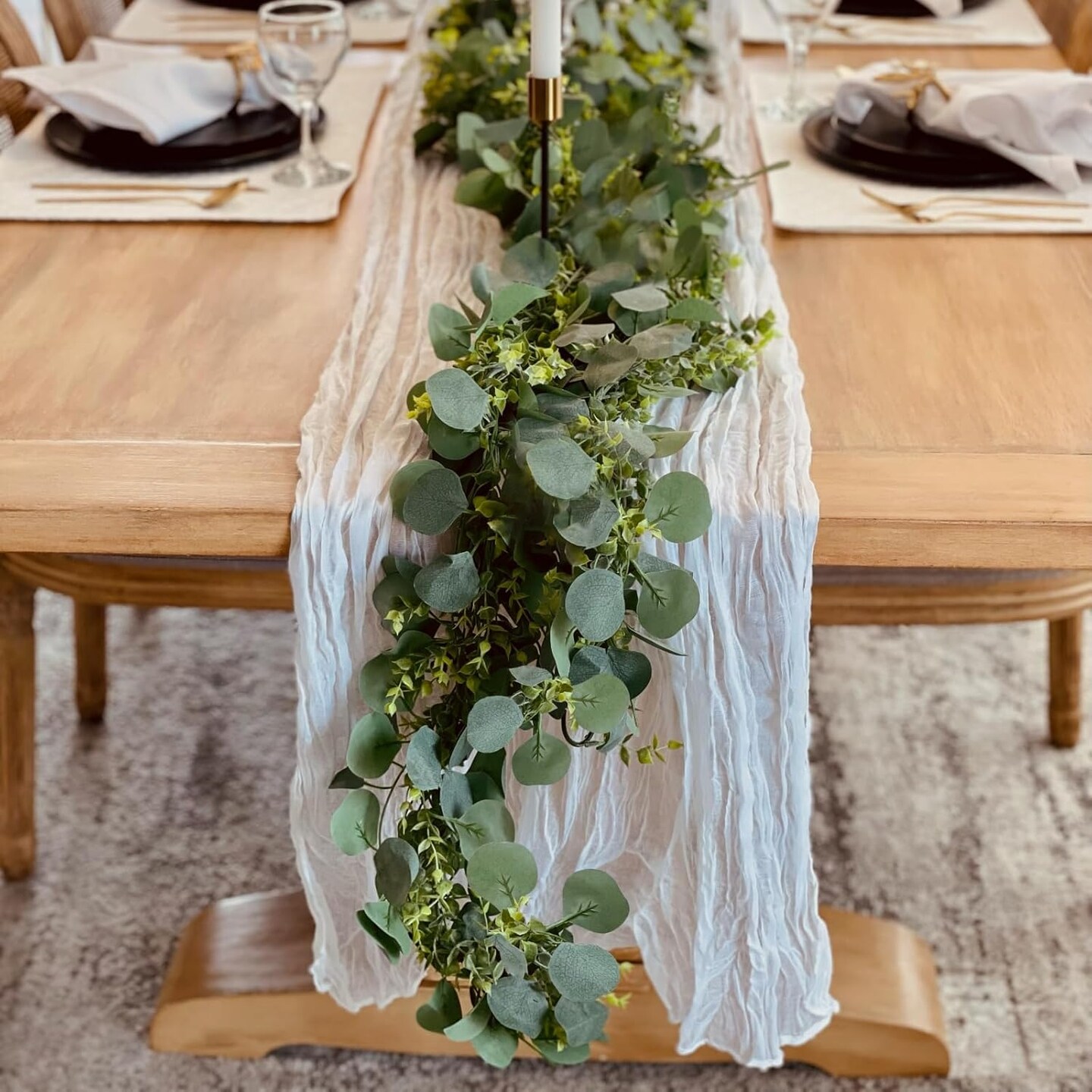 2 Pack 5.9ft Eucalyptus Garland, Artificial Greenery Garland Fake Silver Dollar Eucalyptus Leaves Spring Garland Wreath Vines for Wedding Table Party Mantle Bedroom Wall Room Decor