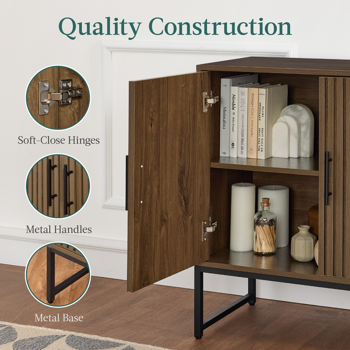Best Choice Products 2-Door Slatted   Storage Cabinet, Accent Furniture w/ Non-Scratch Foot Pads
