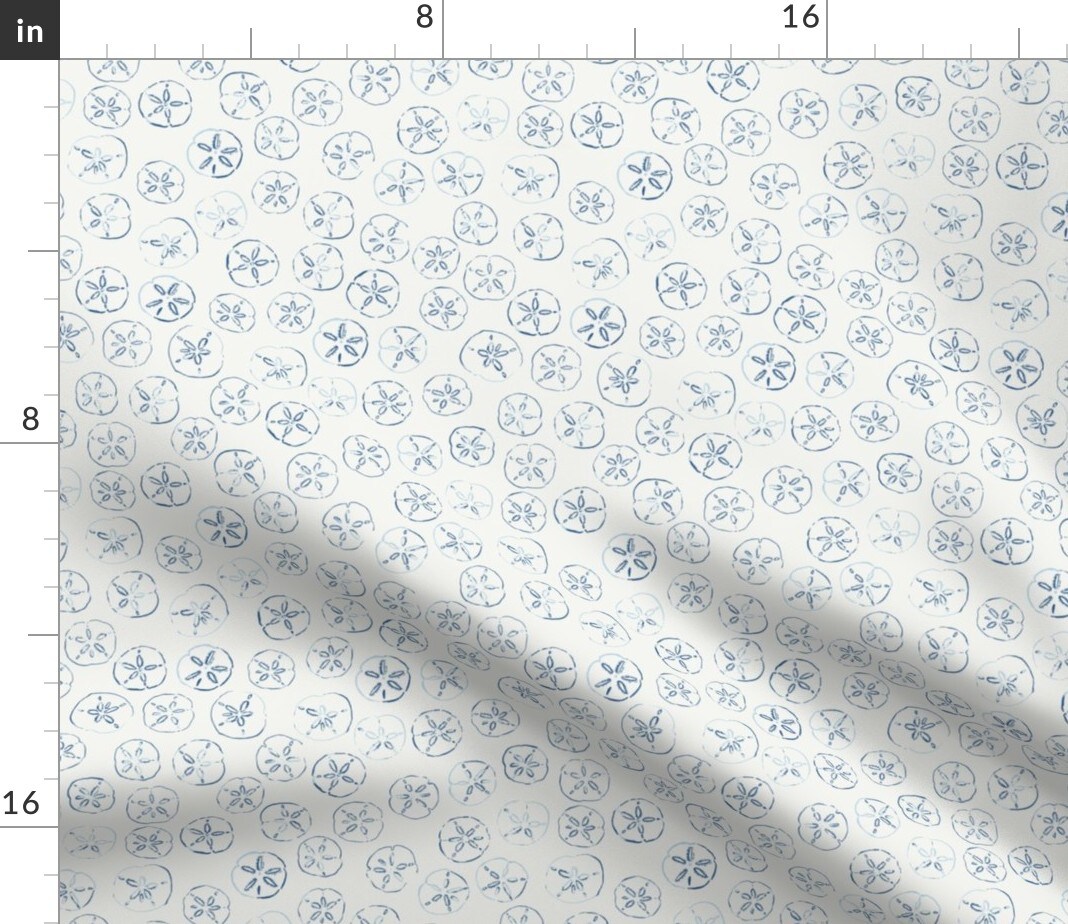 Blue Sand Dollar Coastal Nautical Neutral Calm Serene Minimal Simple Beach Ocean Seaside Custom Printed Fabric by Spoonflower Various Fabrics by the Yard or Fat Quarter