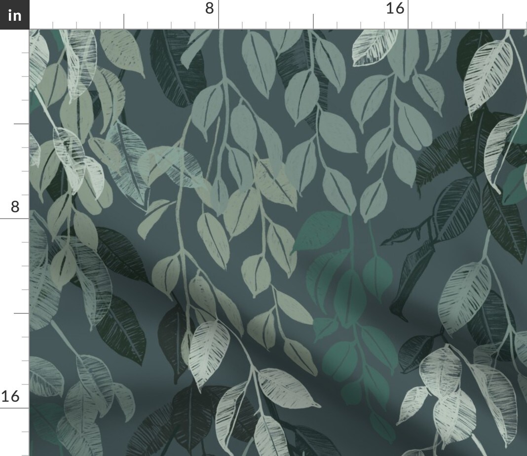 Botanical Vines Serene Nature Calm Leaves Teal Neutral Modern Trees Boho Green Custom Printed Fabric by Spoonflower Various Fabrics by the Yard or Fat Quarter