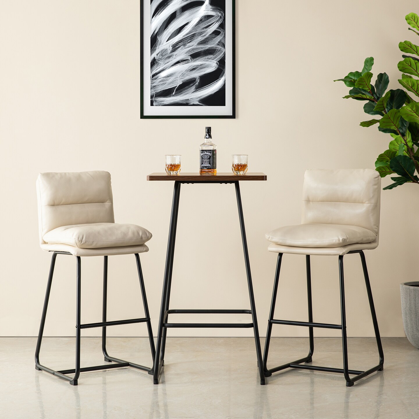 Industrial Modern Set of 3 Pub Table Set with 41"H Square Bar Table and Stools