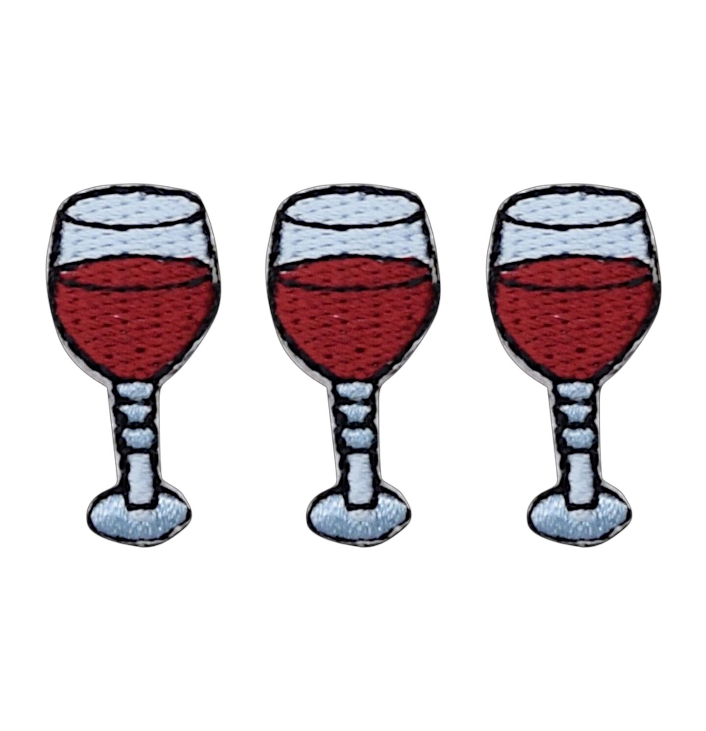 Set of 3, 1" Wine Glass, Drinking, Embroidered, Iron on Patch