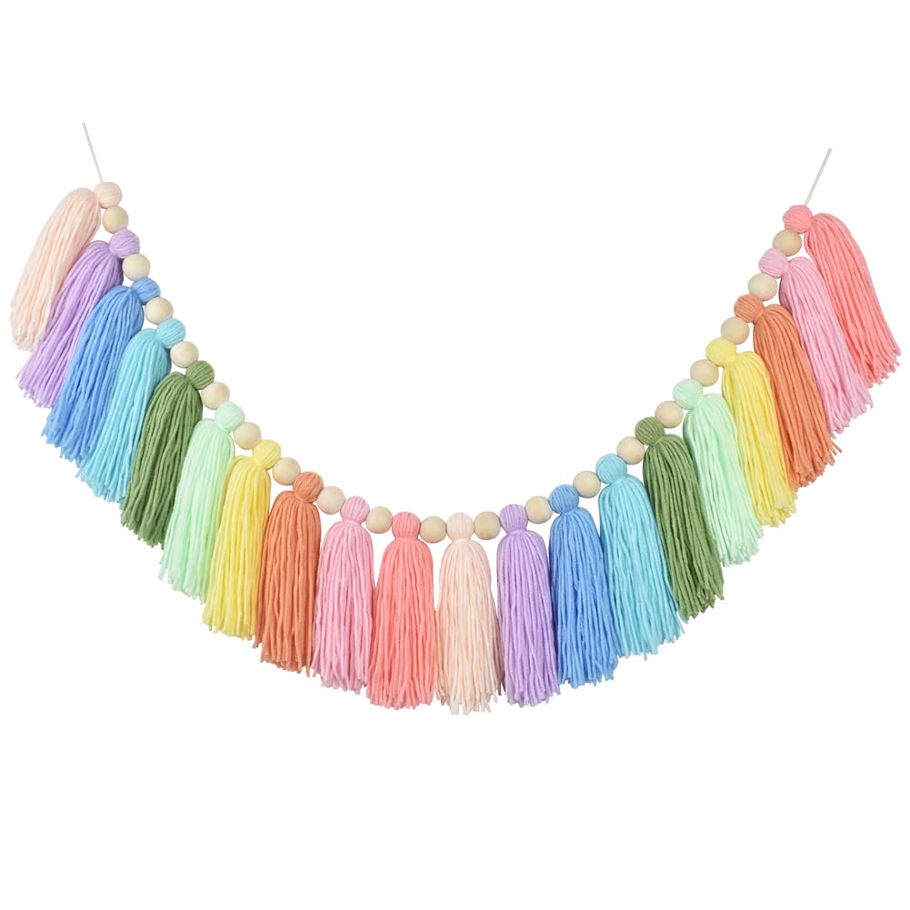 Pastel Rainbow Tassel Garland – Spring Easter Boho Wall Decor for Classroom, Nursery, Kids Room, Baby Shower, Spring Party, Bulletin Board Decorations