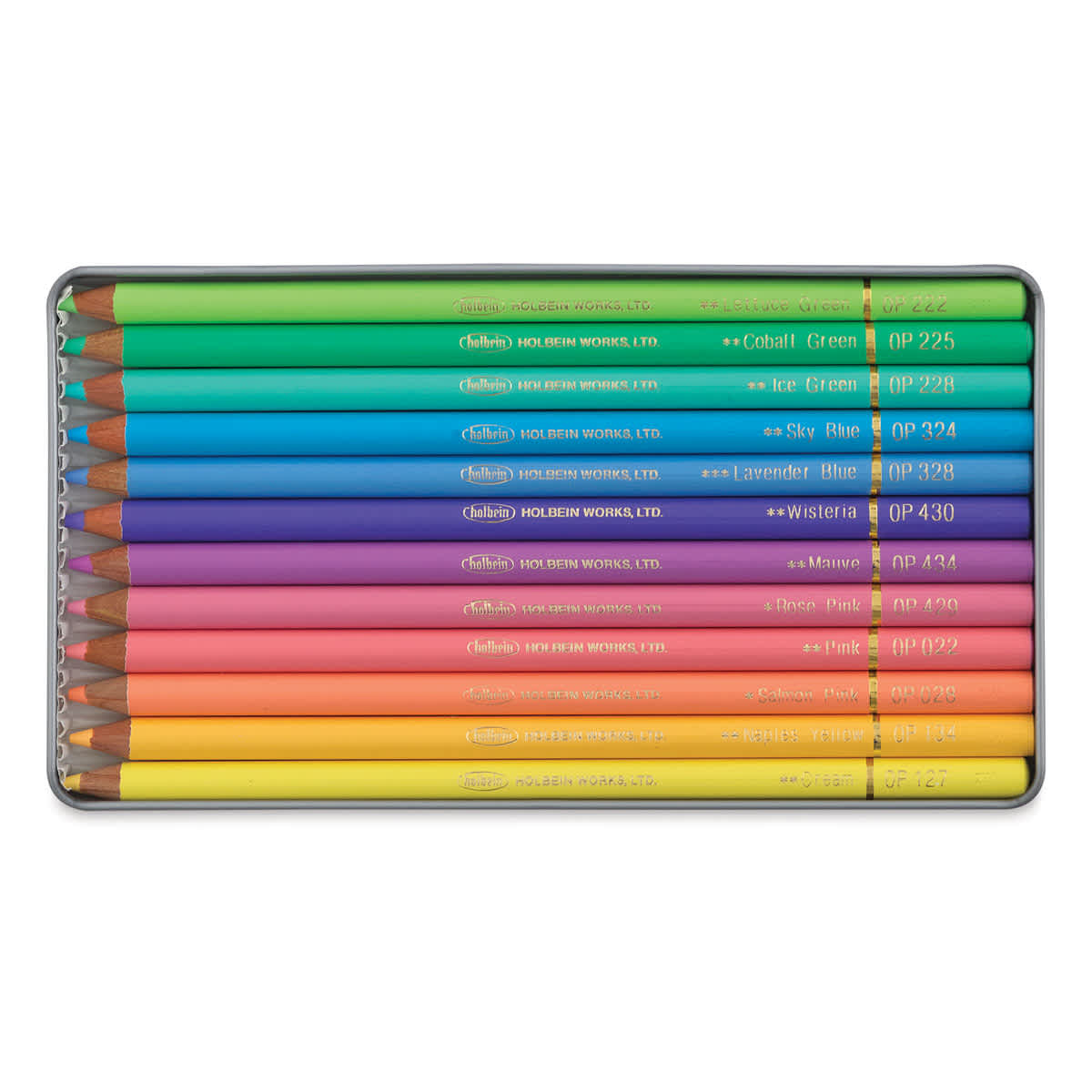 Holbein Artists' Colored Pencils - Set of 12, Tin Box, Pastel Tones