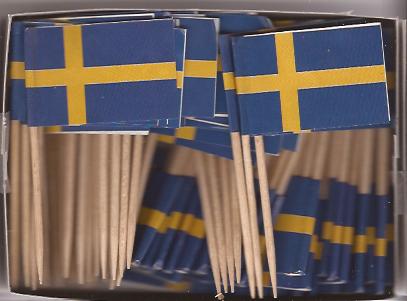 100 Sweden Toothpick Flags, 100 Cupcake Flag Toothpicks or Cocktail Picks