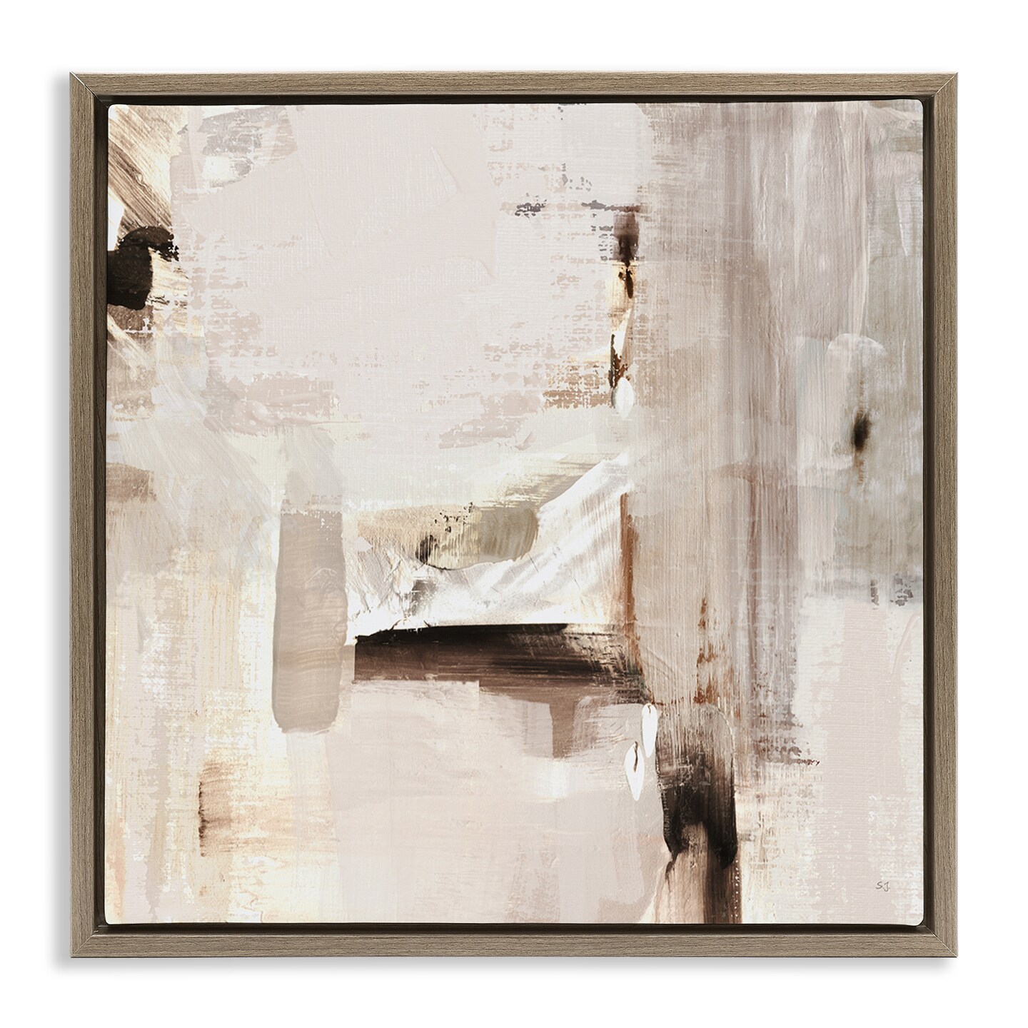 Stupell Industries Neutral Tone Abstraction Floater Framed Canvas Wall Art Design by Susan Jill