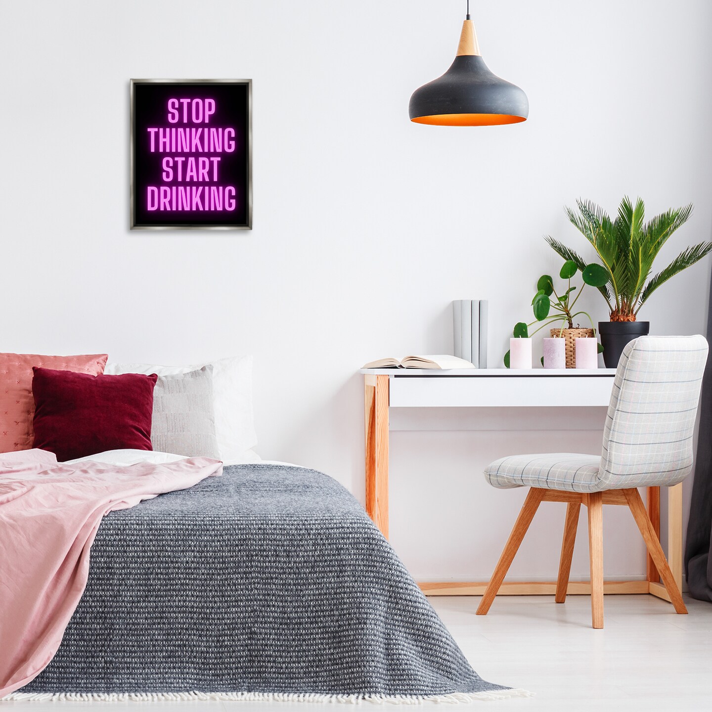 Stupell Industries Stop Thinking Start Drinking Floater Framed Canvas Wall Art Design by House of Lulu