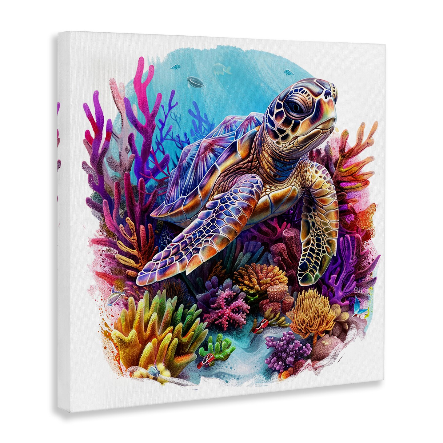 Stupell Industries Turtle & Purple Coral Canvas Wall Art Design by