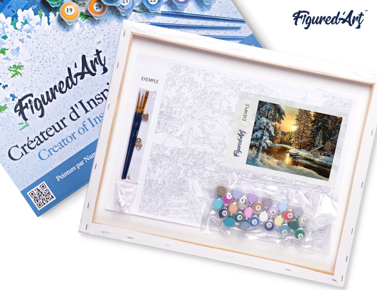 Figured'Art Paint by Numbers for Adults with Frame Sunset Forest 16"x20" - Craft Art Painting DIY Kit Canvas Already Stretched on a Wooden Frame