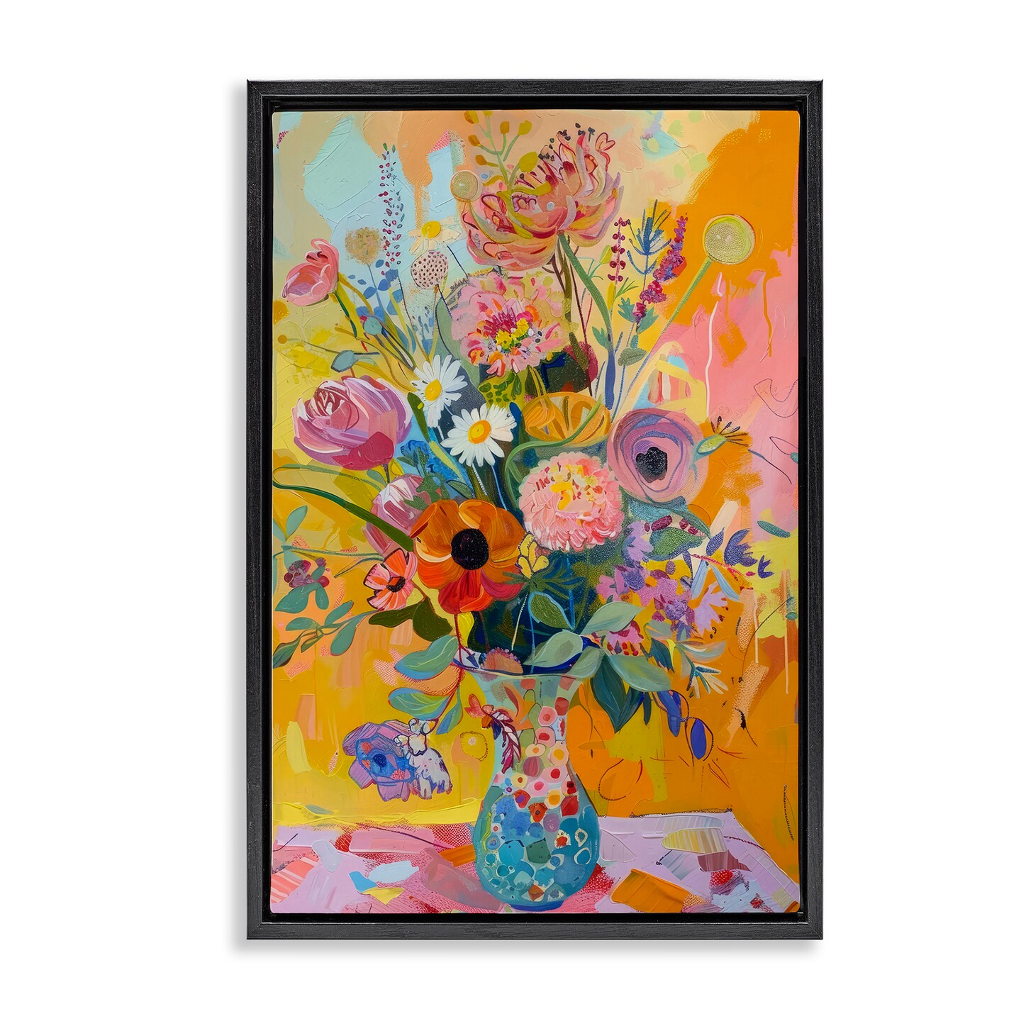 Stupell Industries Bright Hued Mod Bouquet Floater Framed Canvas Wall Art Design by LSR Design Studio