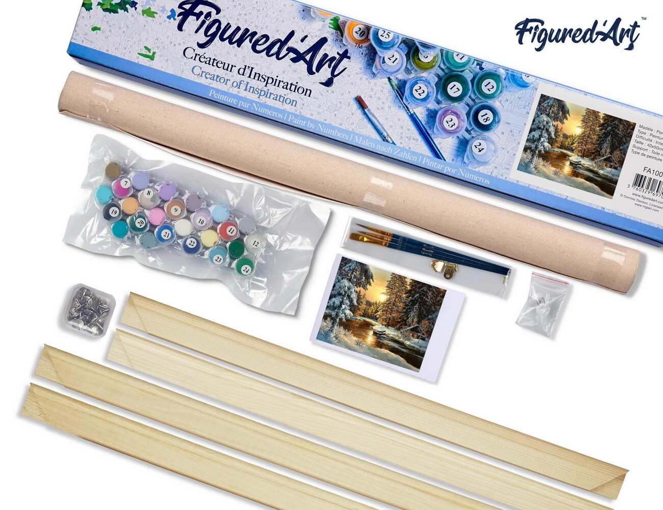Figured'Art Paint by Numbers Kit for Adults Sunset Forest 16"x20" - Craft Art Painting Rolled Canvas with DIY wooden frame