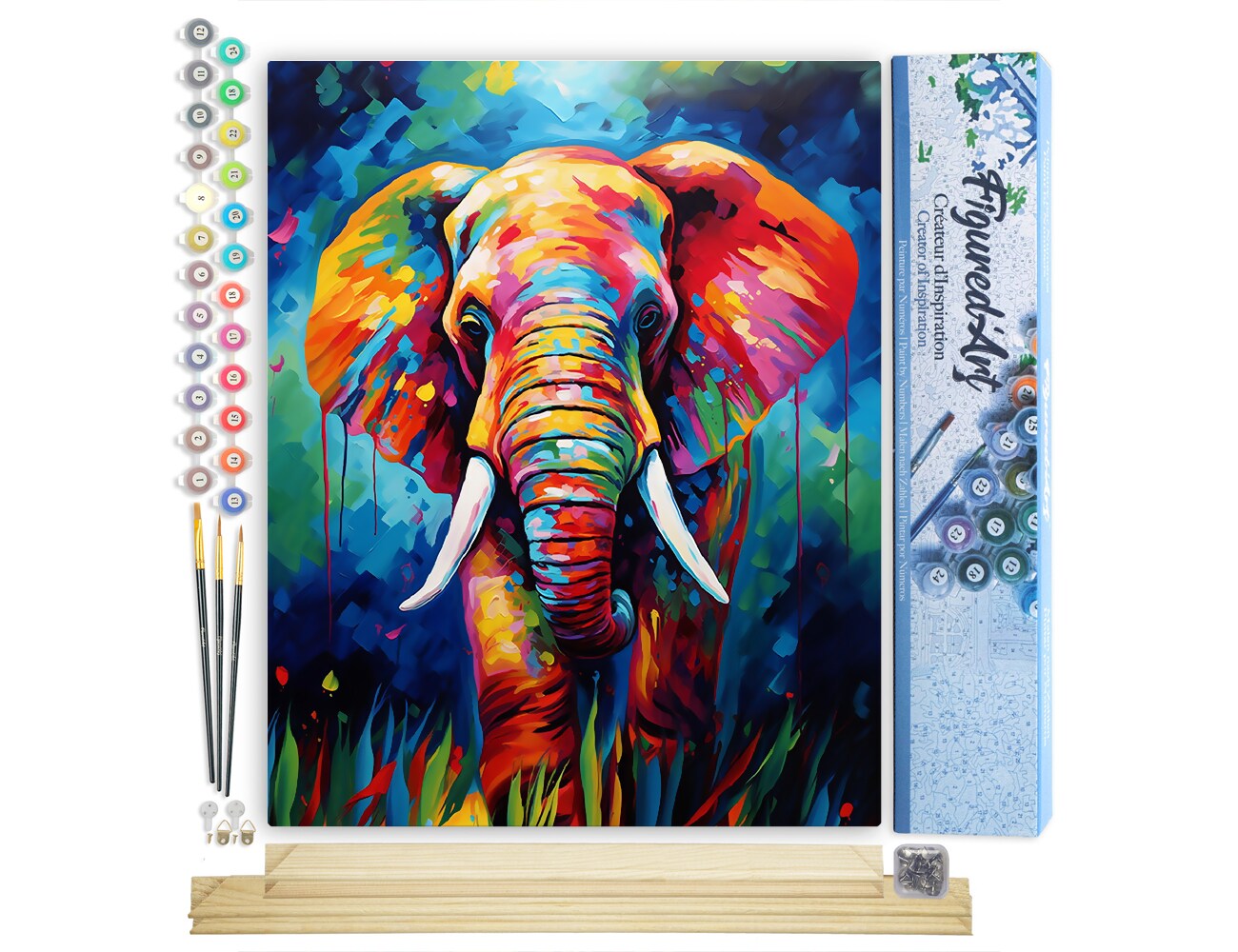 Figured&#x27;Art Paint by Number for Adults Colorful Abstract Elephant 16&#x22;x20&#x22; - Craft Art Painting Rolled Canvas with DIY Wooden Frame