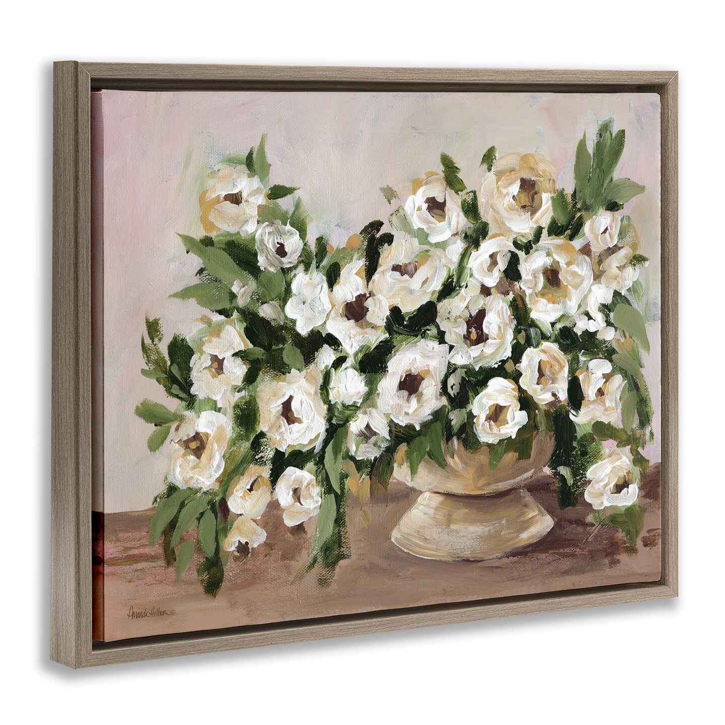 Stupell Industries Traditional Beige Flowers Floater Framed Canvas Wall Art Design by Amanda Hilburn