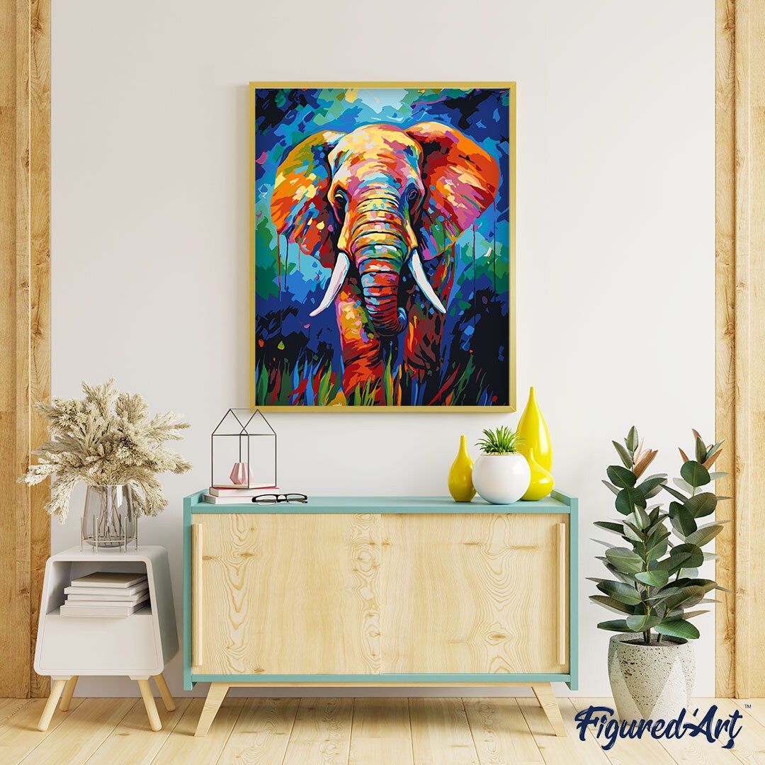 Figured'Art Paint by Numbers for Adults Colorful Abstract Elephant 16"x20" - Craft Art Painting DIY Kit Rolled Canvas Without Frame
