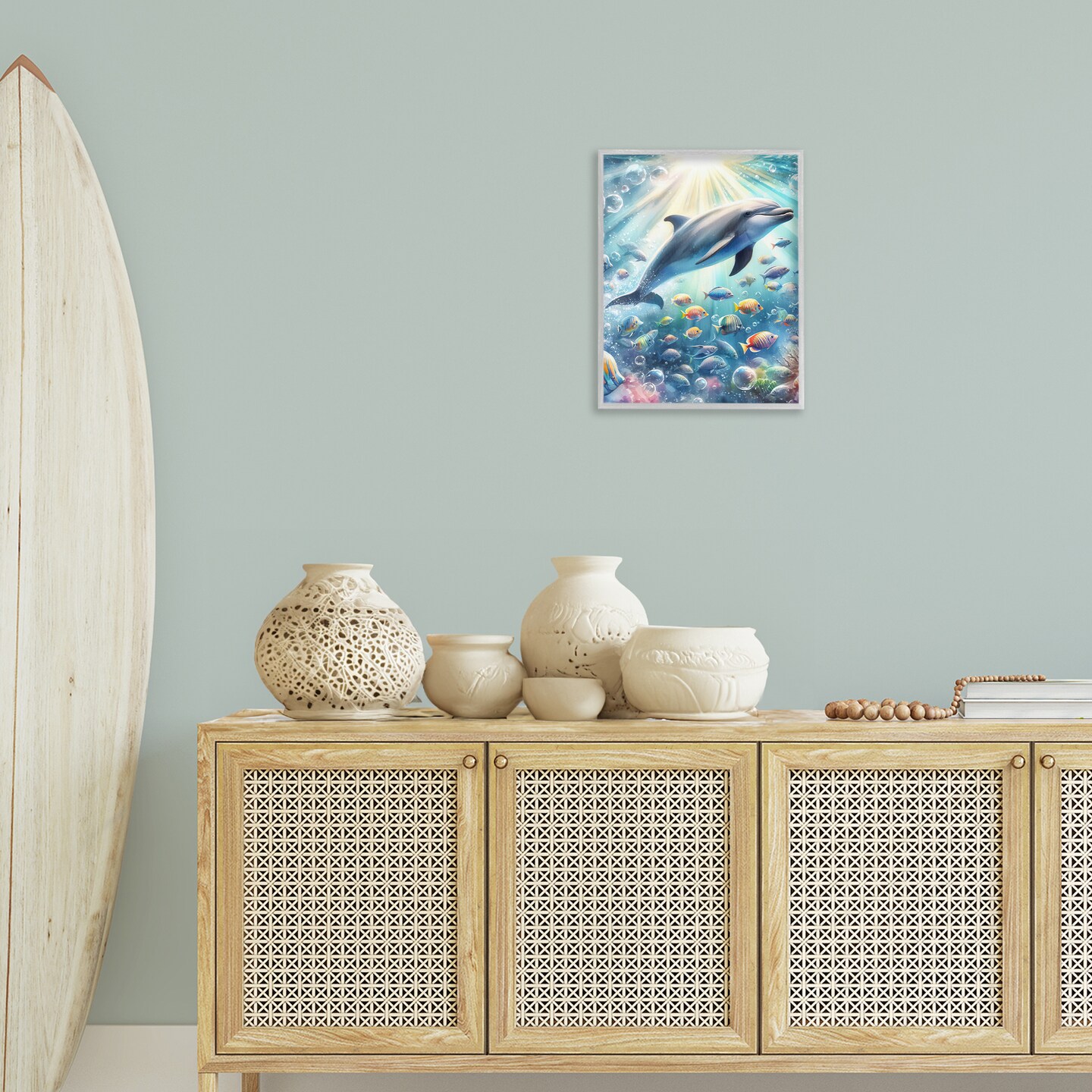 Stupell Industries Dolphin Among Sea Life Framed Giclee Wall Art Design by LSR Design Studio