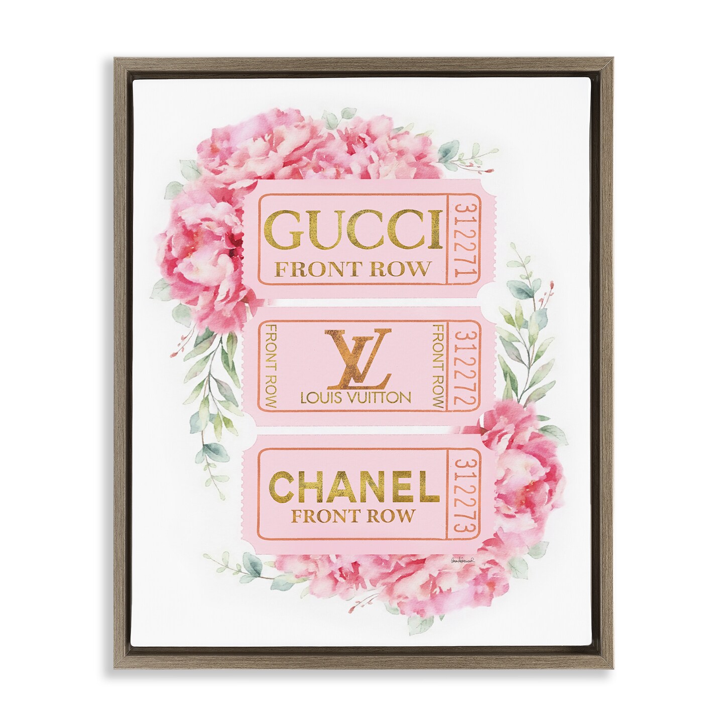 Stupell Industries Pink &#x26; Gold Glam Tickets Floater Framed Canvas Wall Art Design by Amanda Greenwood